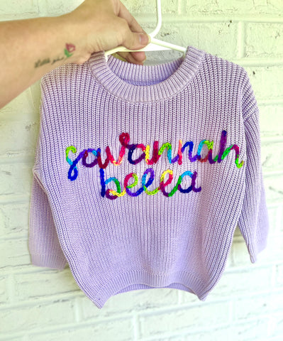 Multicolored embroidered name sweater