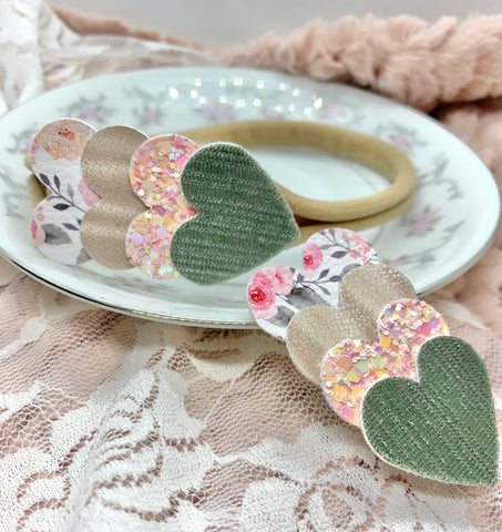 Pink/green/floral hearts