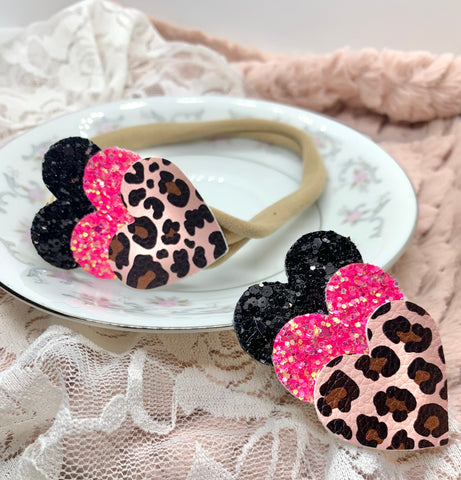 Pink/black/leopard hearts